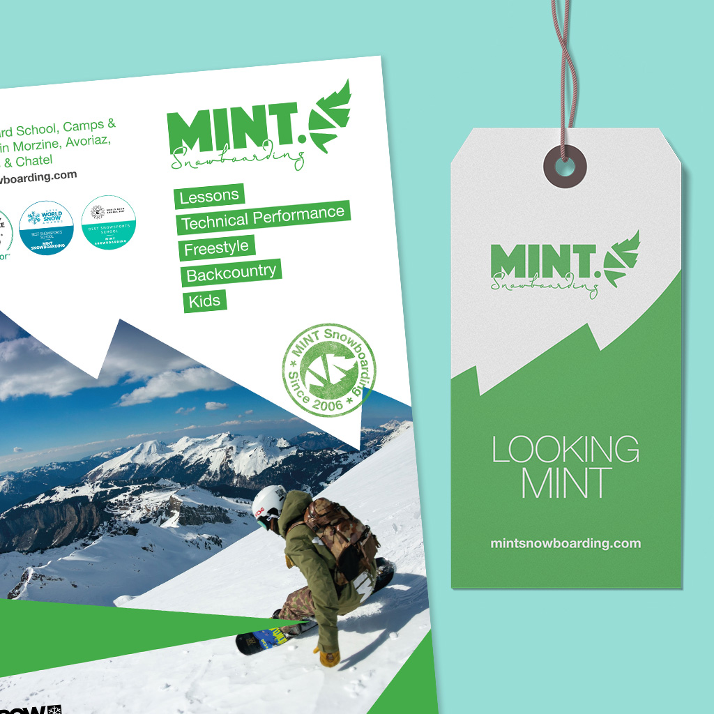 Print design for MINT Snowboarding